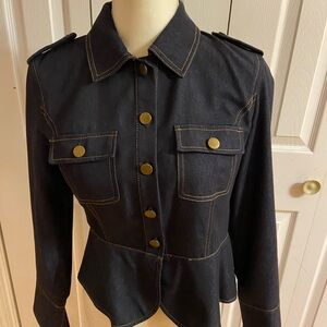 Blue Jean Jacket with Peplum and Epaulettes